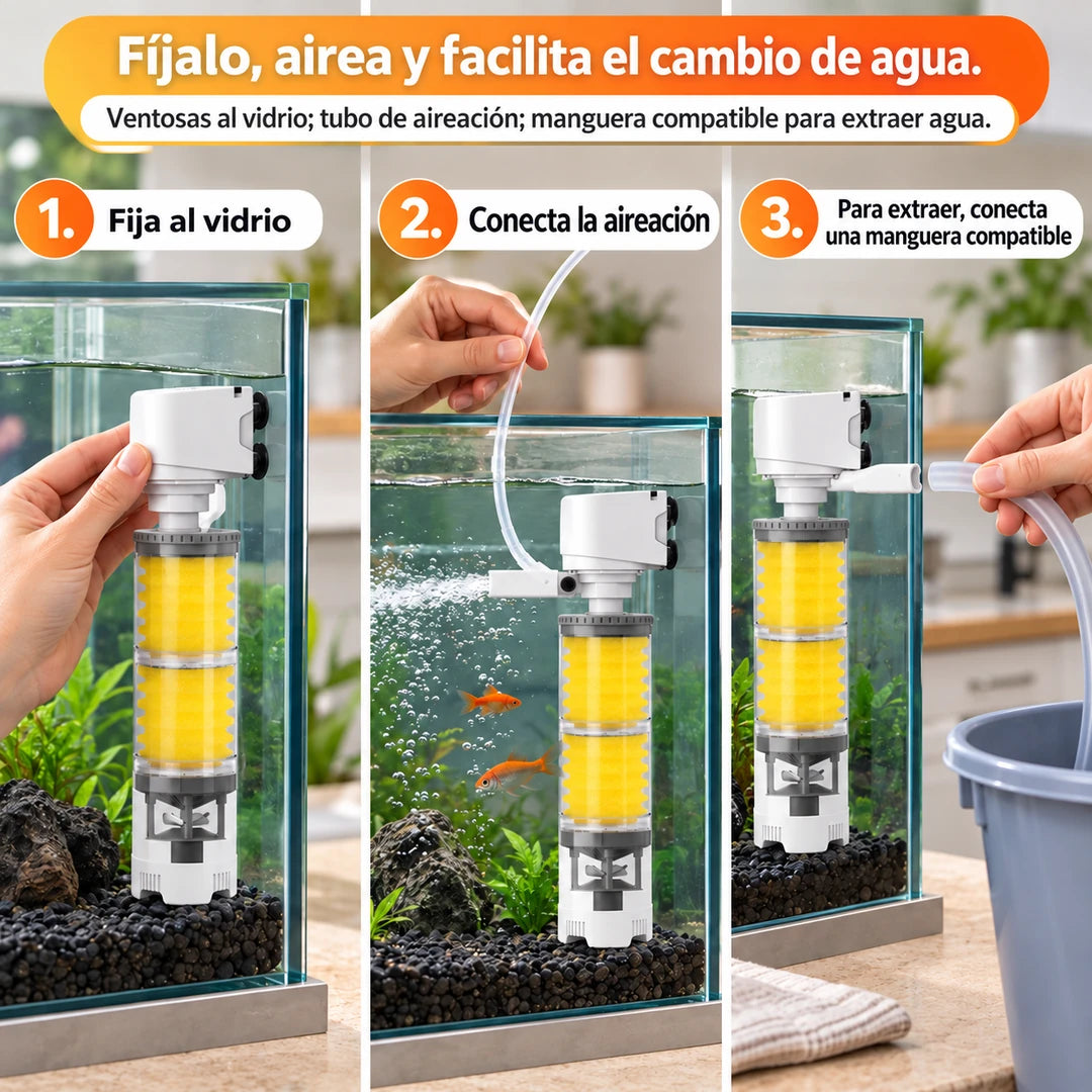 Filtro Silencioso 3 en 1 para Acuario